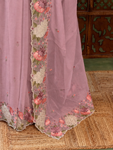 Mauve Pink Crush Georgette Saree - PBRCHAND1D