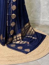 Navy blue crape silk saree - PBRNAK2F