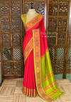 Dark peach and green Handloom silk cotton saree - PBRMH1J