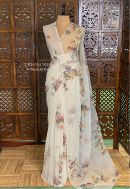 White organza Designer saree- PBRCK2