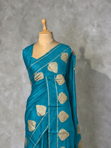 Blue crape silk saree - PBRNAK2I