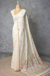Off white Chanderi silk cotton Jamdani woven saree- PBRJ38D