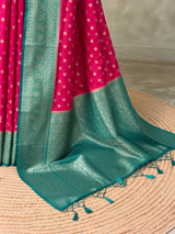 Dark pink and Aqua blue Dola silk saree- PBRSB2N