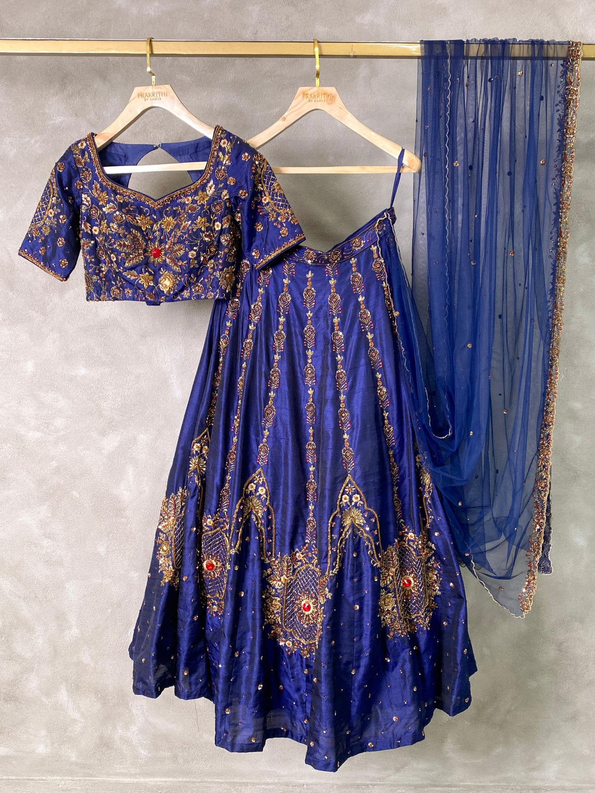 Royal blue pure raw silk lehenga set - PL10