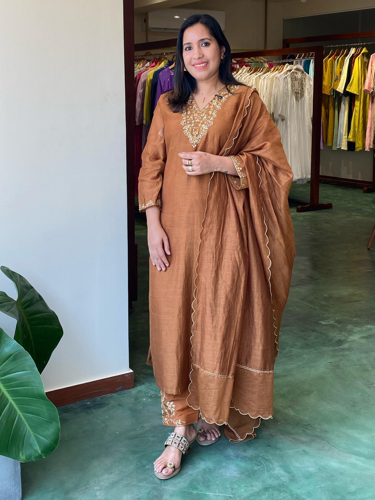 Brown chanderi salwar set - SNL14