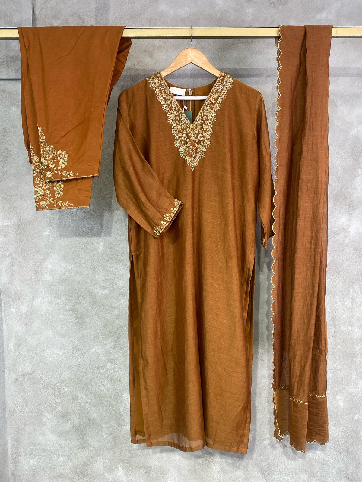 Brown chanderi salwar set - SNL14