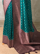 Peacock blue and Purple Dola silk saree- PBRSB2B