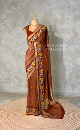 Rust Orange Banarasi crape silk saree - PBRNAK3A