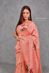 Pastal Peach Pure Kora tissue Saree- PBRARSH1D