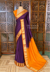Deep purple and Yellow Handloom silk cotton saree - PBRMH2D