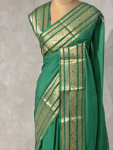 Teal green mysore crepe Silk Saree - PBRMJ10E