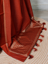 Brick Red Chanderi silk cotton saree- PBRNAK4