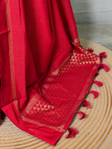Dark Red Chanderi silk cotton saree- PBRNAK4F