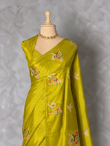 Olive green Banarasi satin silk saree - PBRMM5