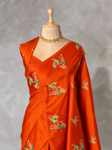 Orange Banarasi satin silk saree - PBRMM5B