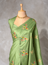 Pista Green Banarasi satin silk saree - PBRMM5H