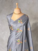 Grey Banarasi satin silk saree - PBRMM5D