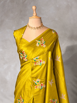 Lime YellowBanarasi satin silk saree - PBRMM5k