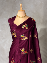 Deep Wine Banarasi satin silk saree - PBRMM5M