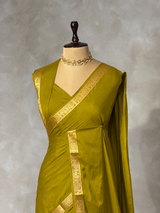 olive Semi Mysore crepe Silk Saree - PBRMJ5E