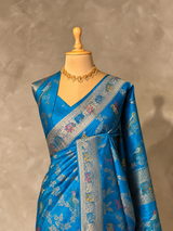 Blue Banarasi Satin silk Saree - PBRKIV2A
