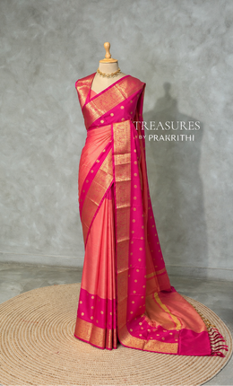 Peach and Dark Pink semi banarasi Saree - PIH108A