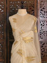 Pale white and gold organza silk saree- PBRRB1C