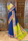 Dark blue and green Handloom silk cotton saree - PBRMH1L