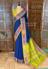 Dark blue and green Handloom silk cotton saree - PBRMH1L