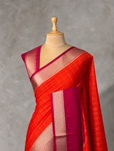 Orange and Rani pink Crepe silk saree- PBRSB4AA