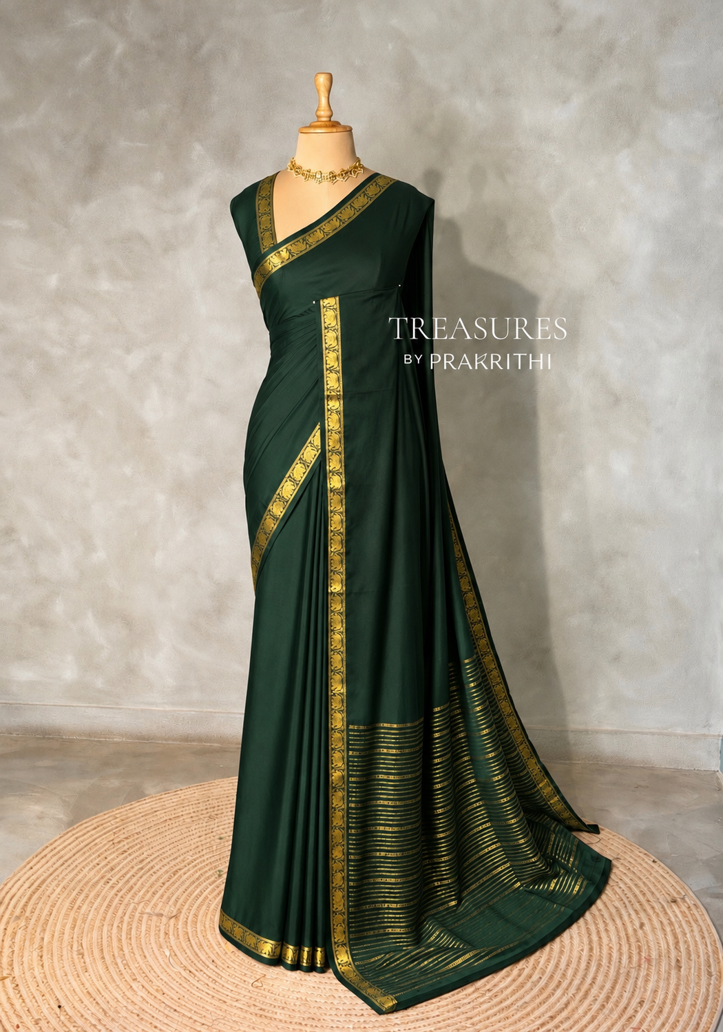 Dark green Semi Mysore crepe Silk Saree - PBRMJ6B