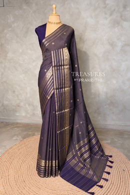Navy Blue Viscose Tissue Silk Saree - PBRATH9B