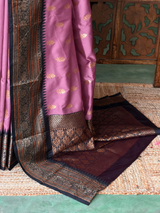 Onion Pink and black Silk saree - PBRZU12