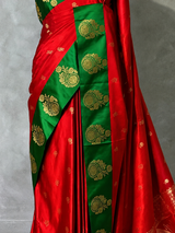 Red and green satin Banarasi silk saree - PRAZ6D