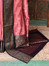 Peach and black Silk saree - PBRZU12A