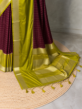 Maroon and Olive green Crepe silk saree- PBRSB4K