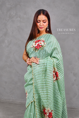 Emerald Green Pure Kora tissue Saree- PBRARSH1C