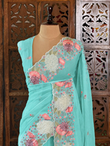 Aqua Blue Crush Georgette Saree - PBRCHAND1A