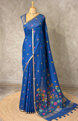 Blue Chanderi silk cotton Jamdani woven saree- PBRJ38F