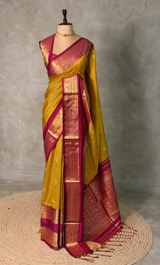 Greenish Yellow and deep purple silk saree -BSP28D