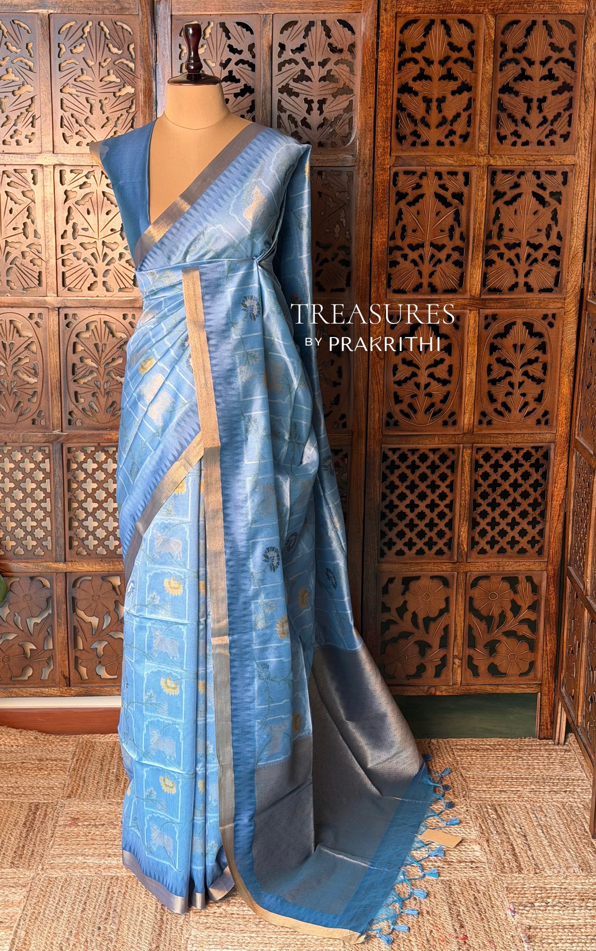 Ice Blue Chanderi saree - PBR66A