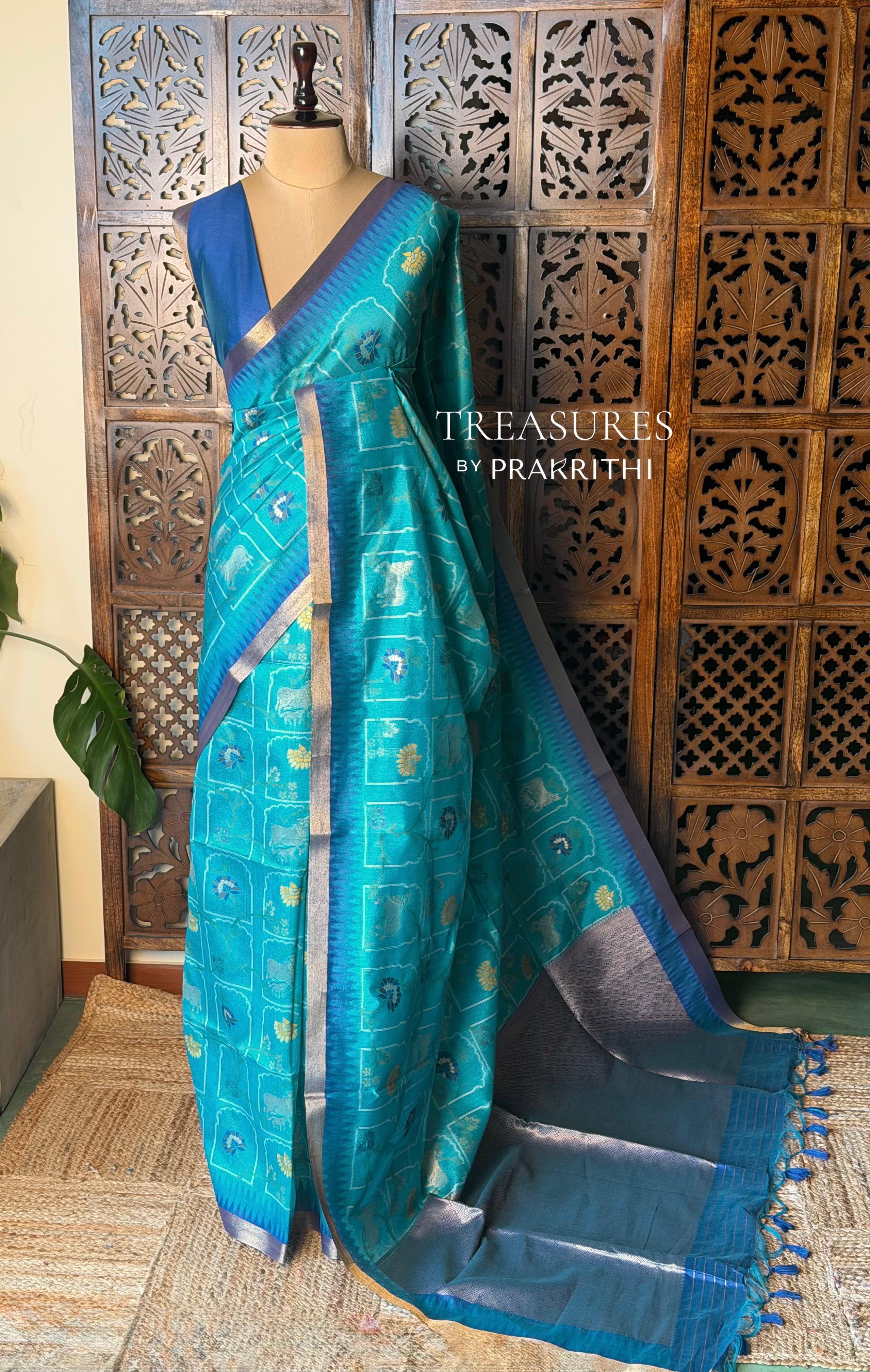 Ocean Blue Chanderi saree - PBR66C