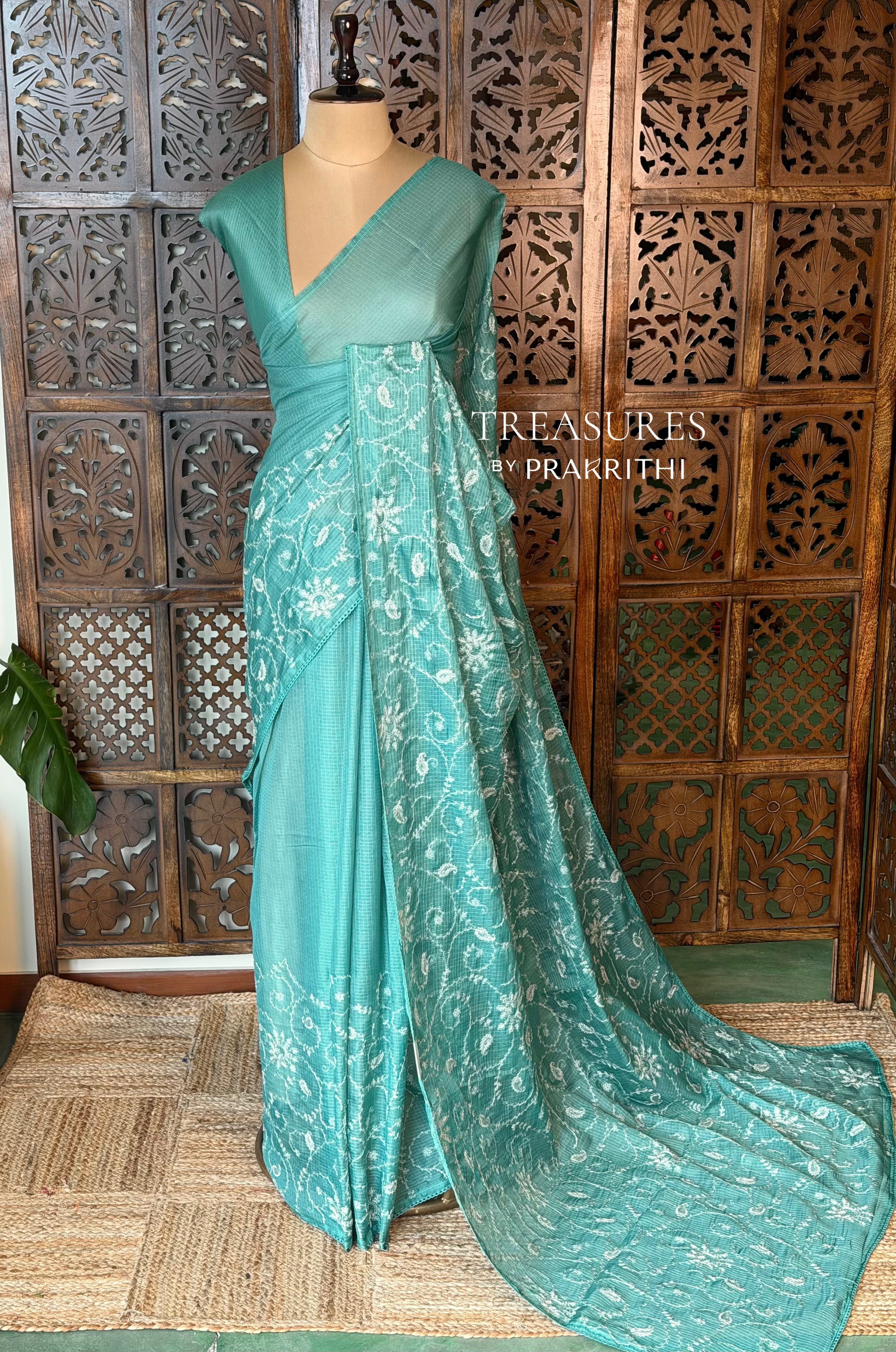 Aqua Blue Kotta silk saree - PBR70A
