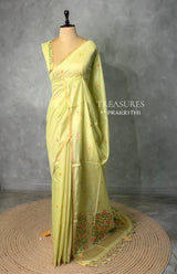 Pastal green Chanderi silk cotton Jamdani woven saree- PBRJ28