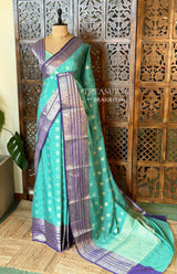 Aqua blue and Violet Semi banarasi silksaree -PFAZ12E