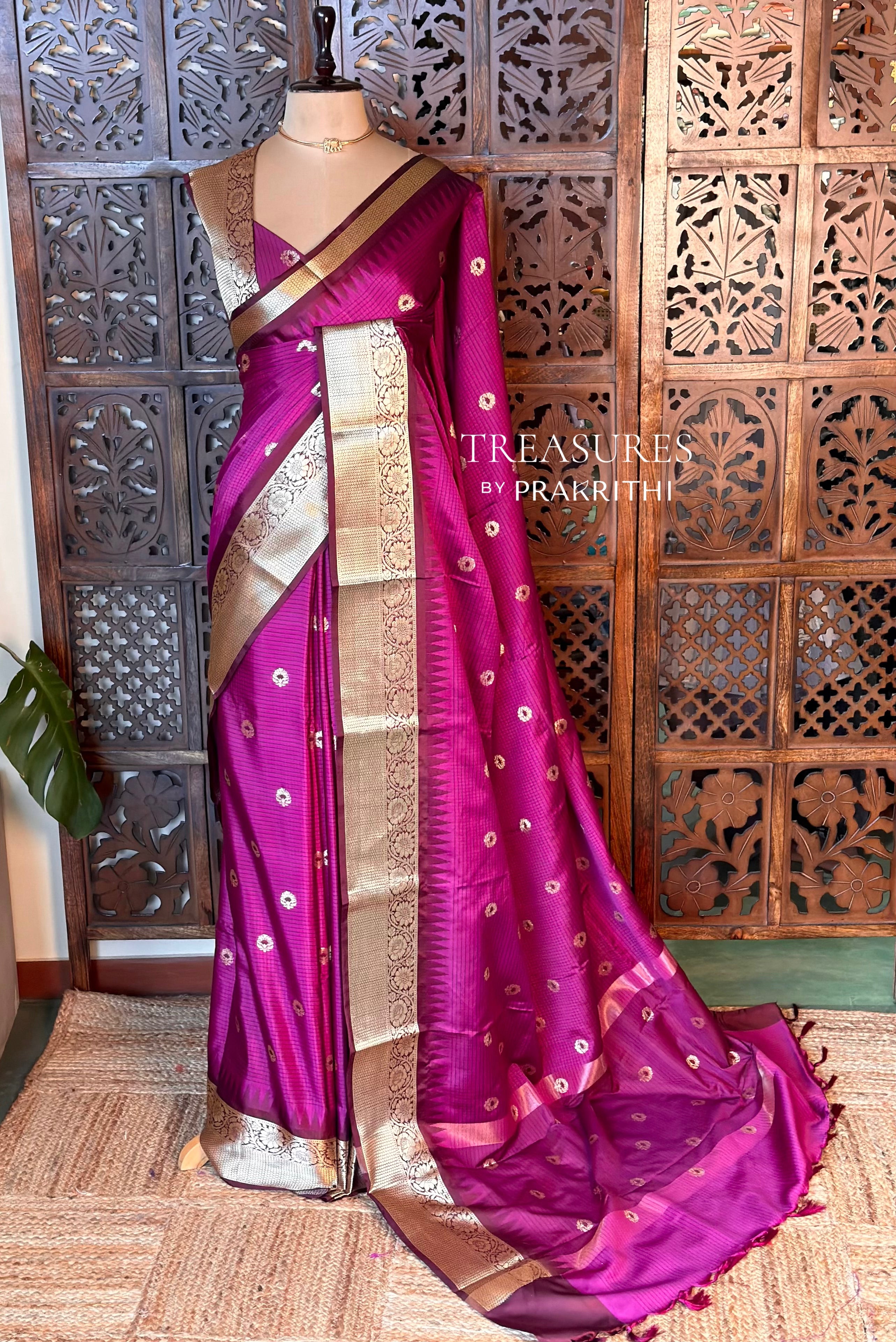 Magenta And purple Semi banarasi silksaree -PFAZ12C