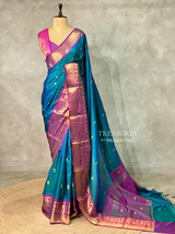 Peacock blue and Purple semi Banarasi silk saree -MPS37