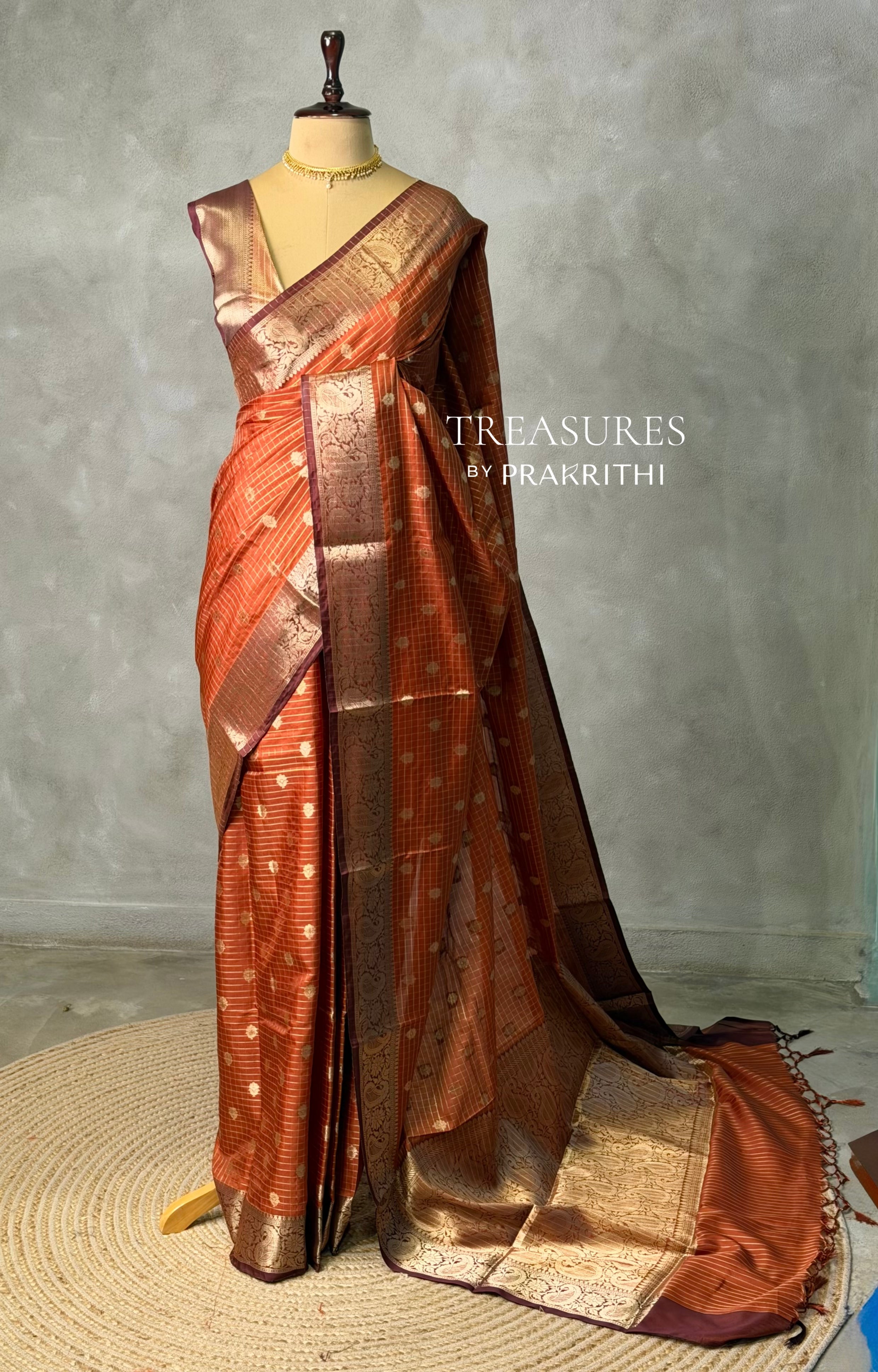Rust orange banarasi silk saree -PASILK1