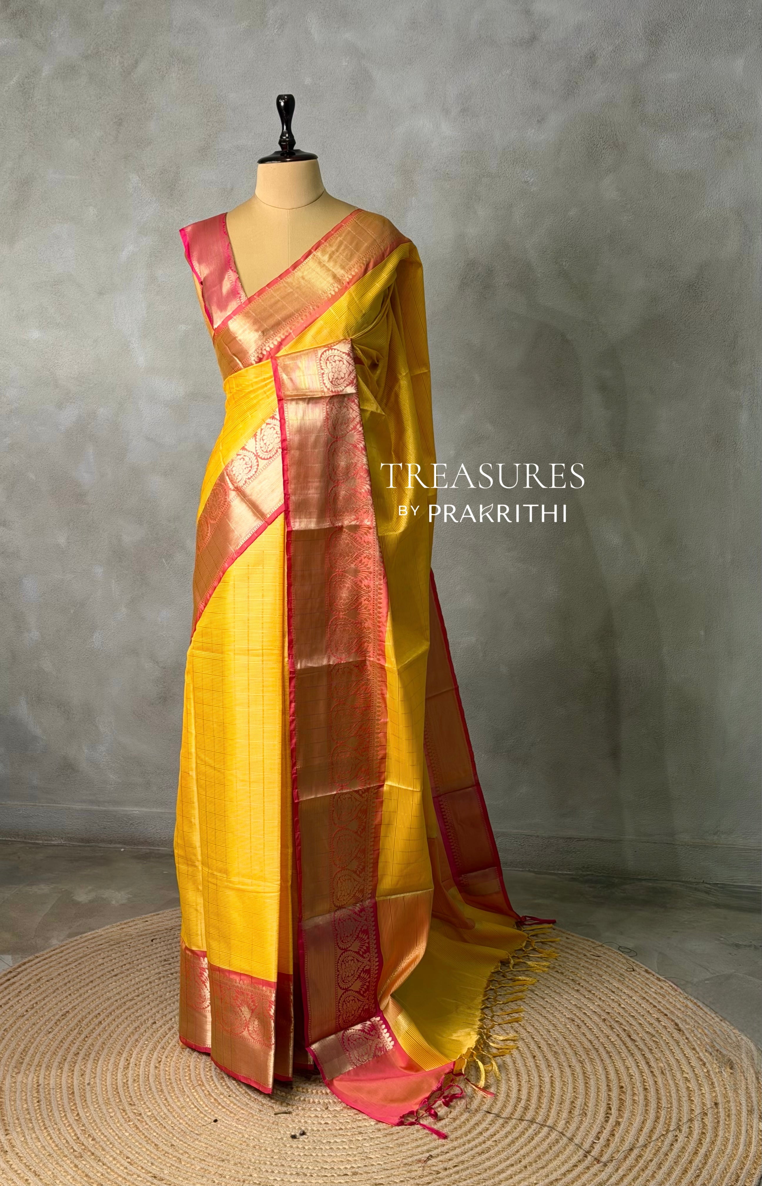 Yellow and Red Tissue banarasi silk saree -PASILK3A