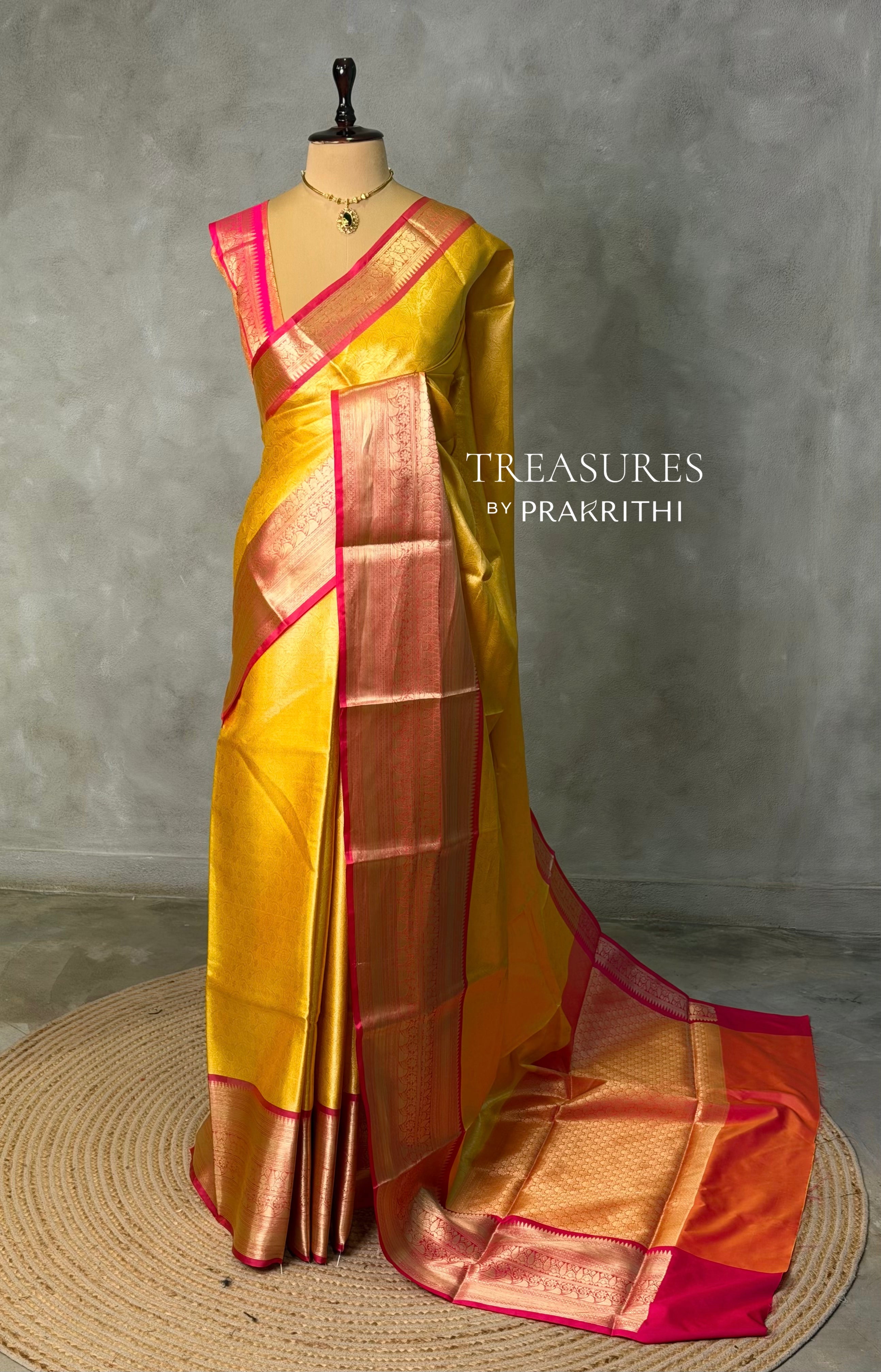 Yellow and Red Tissue banarasi silk saree -PASILK3